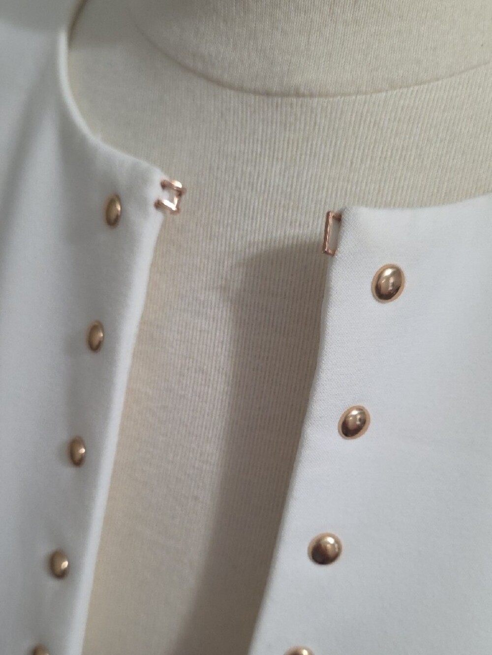 Calvin Klein Ivory Collarless Long Stud-Trim Blazer - Picture 3 of 5